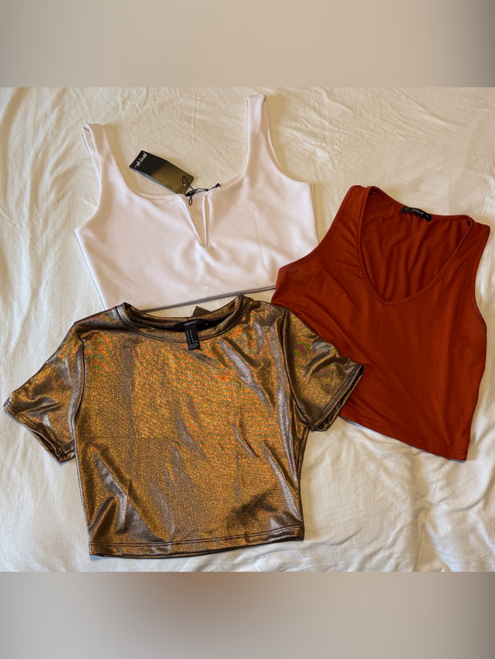 Cropped Tank & Tee Set - Metallic Gold, White & orange